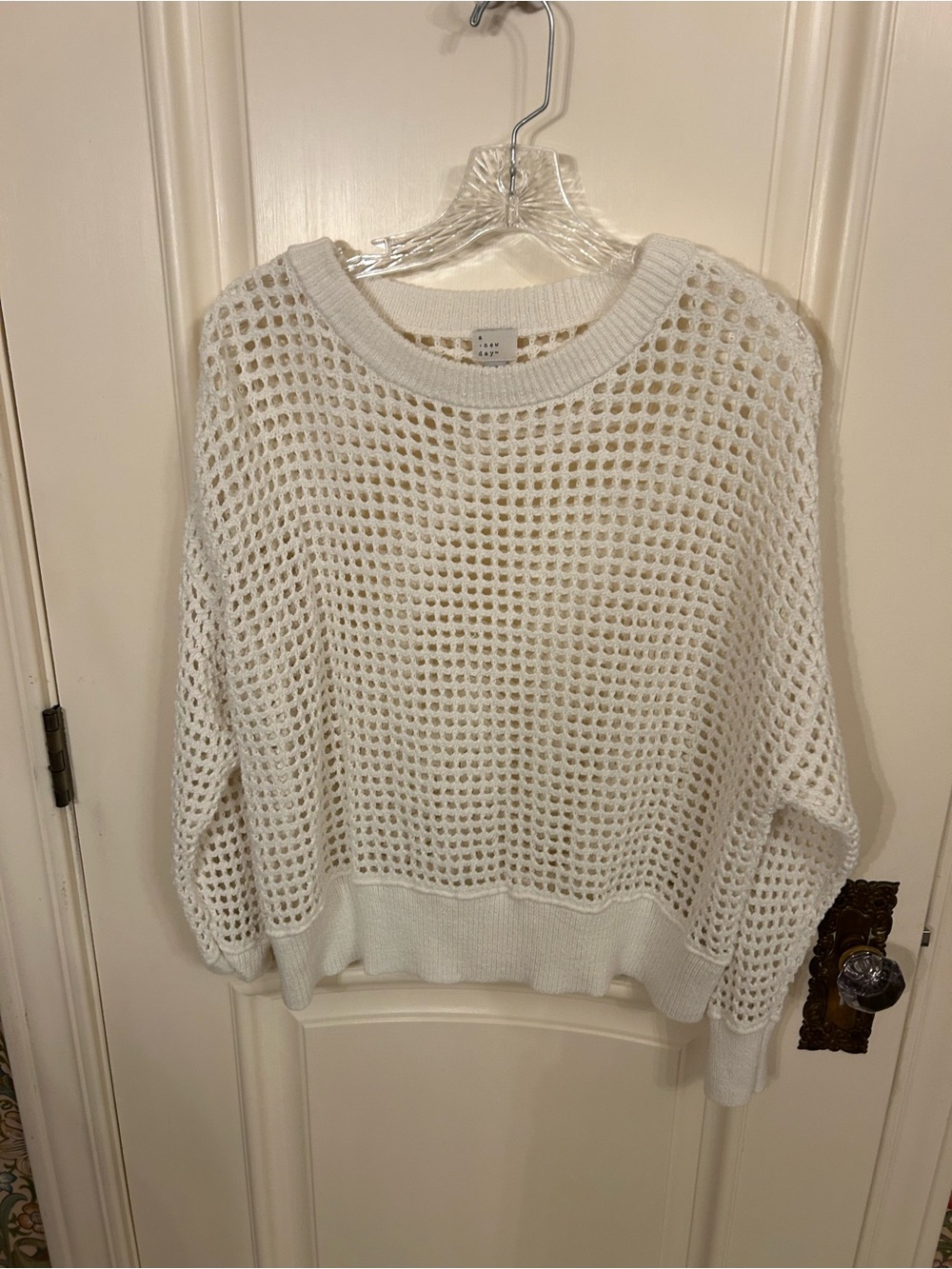a new day Cream Open-Knit Crewneck Sweater